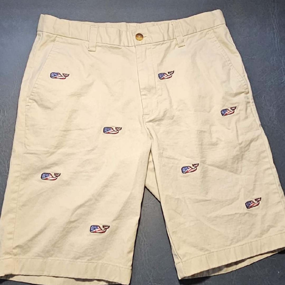Vineyard Vines Kids Cream Shorts with Embroidered Whales